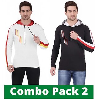                       SKYFIT Pack of 2 Men Solid Hooded Neck Multicolor T-Shirt                                              