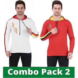                       SKYFIT Pack of 2 Men Solid Hooded Neck Multicolor T-Shirt                                              