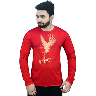                       SKYFIT Printed Round Neck TShirt For Men Women Men Printed Round Neck Red T-Shirt                                              