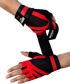 SKYFIT Genuine Netted with Sillica Padded Wrist Support Gym Sports Gloves Gym & Fitness Gloves  (Red, Black)