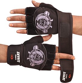 SKYFIT Comfortable Leather Padded Gym Sports Gloves For Men and Women Gym & Fitness Gloves  (Black)