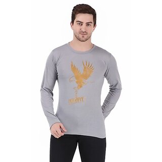                       SKYFIT Men Printed Round Neck Grey T-Shirt                                              