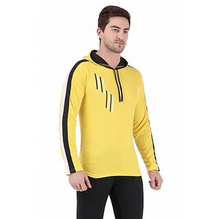                       SKYFIT Yellow Hood Multicolor Sleeve Men Solid Hooded Neck Yellow T-Shirt                                              