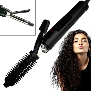                       Women Lady Professional Stainless Steel Travel Hair Curler Curl Iron Rod Wand Waver Maker Roller Brush Styling Tool 25W                                              