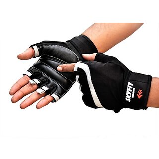                       SKYFIT Leather padded Wrist support Gym gloves Gym & Fitness Gloves  (Black)                                              