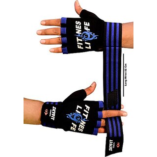                       SKYFIT Super Strong Wrist Support Gym Sports Gloves Gym & Fitness Gloves  (Black, Blue)                                              