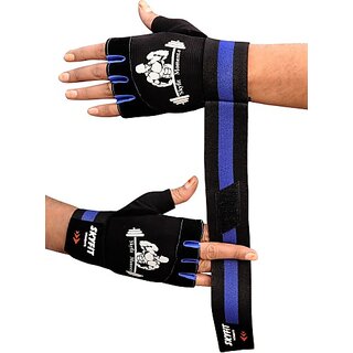                       SKYFIT Best Wrist Support Gym Sports Gloves For Men And Women Gym & Fitness Gloves  (Black, Blue)                                              