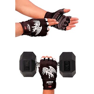                       SKYFIT GYM WORKOUT AND SPORTS EXERCISE GLOVES Gym & Fitness Gloves  (BLACK & WHITE)                                              