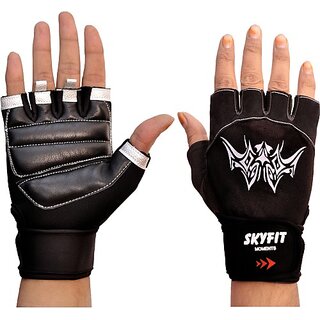                       SKYFIT Excellent Half Fingers Gym Sports Gloves Gym & Fitness Gloves  (Black, White)                                              