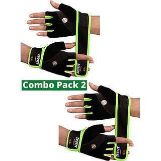                       SKYFIT COMBO PACK 2 Gym Sports And Riding Gloves Gym & Fitness Gloves  (BLACK & GREEN)                                              
