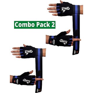 SKYFIT COMBO PACK 2 Gym Sports And Riding Gloves Gym & Fitness Gloves  (BLUE & BLACK)