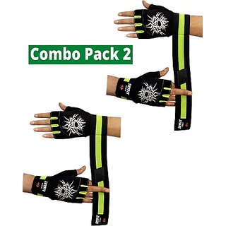                       SKYFIT COMBO PACK 2 Gym Sports And Riding Gloves Gym & Fitness Gloves  (Green, Black)                                              