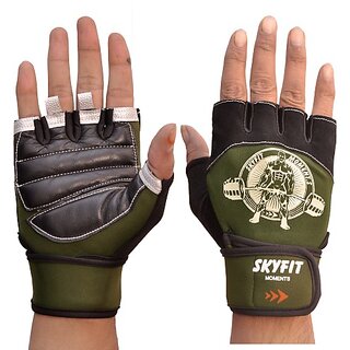                       SKYFIT COMBO Of 2 Gym Sports and Workout Gloves For Men And Women Gym & Fitness Gloves  (Dark Green)                                              