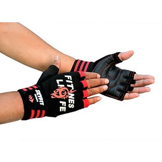                      SKYFIT genuine Heavy grip Gym Sports Gloves Gym & Fitness Gloves  (Black, Red)                                              
