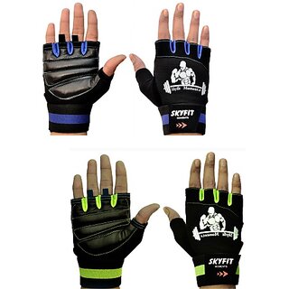                       SKYFIT COMBO PACK 2 Strong Wrist support Gym Sports Gloves For men and Women Gym & Fitness Gloves  (Multicolor)                                              