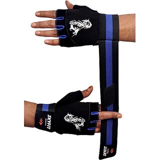                       SKYFIT Real Choice Heavy Support Comfortable Gym Sports Gloves Gym & Fitness Gloves  (Blue, Black)                                              