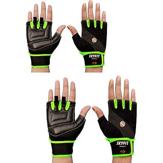                       SKYFIT COMBO Of 2 Gym Fitness Sports Gloves For Men And women Gym & Fitness Gloves  (Parrot Green, Black)                                              