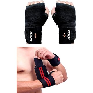                       SKYFIT COMBO 2 WRAP And Support Band Gym & Fitness Gloves  (Black, Red)                                              