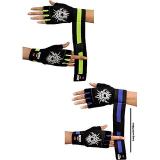                       SKYFIT COMBO 2 Super Strong Wrist support Gym sports Gloves Gym & Fitness Gloves  (Black, Blue)                                              