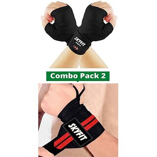                       SKYFIT COMBO 2 WRAP BLACK RED WRISTBAND Gym & Fitness Gloves  (Black, Red)                                              