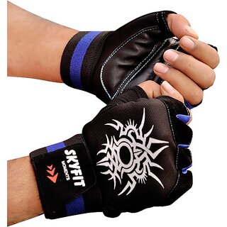                       SKYFIT Real Choice Comfortable Wrist Support Gym Sports Gloves Gym & Fitness Gloves  (Blue, Black)                                              