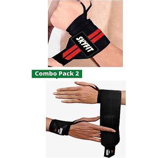                       SKYFIT COMBO 2 BLACK AND RED WRISTBAND Gym & Fitness Gloves  (Black, Red)                                              