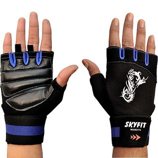                       SKYFIT Super Quality Wrist support Gym Sports Gloves Gym & Fitness Gloves  (Black, Blue)                                              