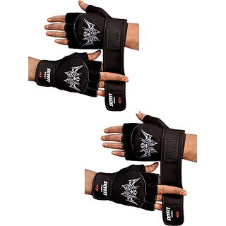                       SKYFIT COMBO PACK 2 Super Lycra with Leather Gym Sports Gloves Gym & Fitness Gloves  (Black)                                              