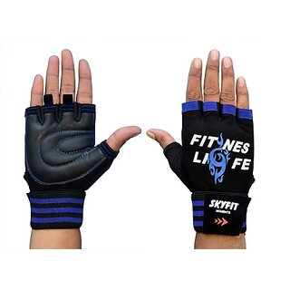                       SKYFIT Real Choice Super Grip Gym Sports Gloves Gym & Fitness Gloves  (Blue, Black)                                              