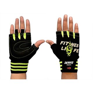                       SKYFIT Real Choice Super Grip Gym Sports Gloves Gym & Fitness Gloves  (Green, Black)                                              