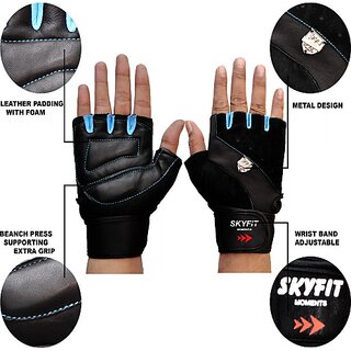                       SKYFIT Leather Double Flock Gym Sports Hand Gloves Gym & Fitness Gloves  (Black)                                              