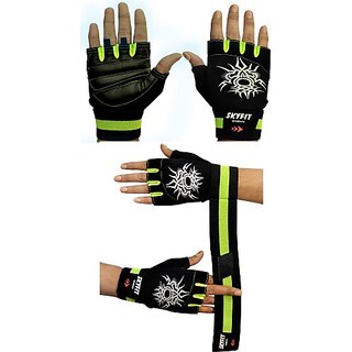                       SKYFIT COMBO 2 Heavy Wrist Support Gym Sports Gloves Gym & Fitness Gloves  (Black, Green)                                              