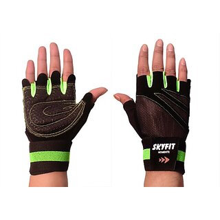                       SKYFIT genuine Netted With Super Supporting Gym Sports Gloves Gym & Fitness Gloves  (Lite Green, Black)                                              