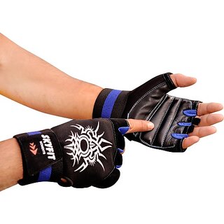                      SKYFIT Exellent Dryfit Leather Padded Gym Sports Gloves For Men Women Gym & Fitness Gloves  (Black, Blue)                                              