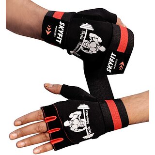                       SKYFIT Best Wrist Support Gym Sports Gloves Gym & Fitness Gloves  (Black, Red)                                              