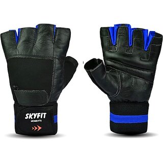                       SKYFIT Leather With Soft Lycra Gym Sports Gloves Gym & Fitness Gloves  (Black)                                              