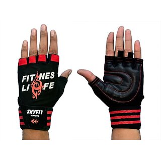                       SKYFIT Real Choice Super Grip Gym Sports Gloves Gym & Fitness Gloves  (Red, Black)                                              