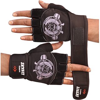                       SKYFIT Real Choice Leather Padding Gym Workout Gloves Gym & Fitness Gloves  (Black)                                              