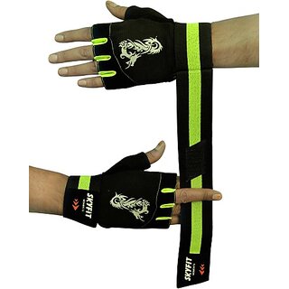                       SKYFIT Real Choice Heavy Support Comfortable Gym Sports Gloves Gym & Fitness Gloves  (Black, Yellow)                                              