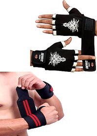 SKYFIT Gym Sports Gloves And supports Band Gym & Fitness Gloves  (Black, Red)
