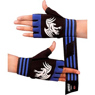                       SKYFIT Real Choice Comfortable Gym Sports Gloves Gym & Fitness Gloves  (Blue, Black)                                              