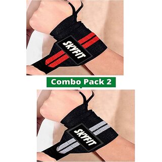                       SKYFIT COMBO 2 RED AND GREY WRISTBAND Gym & Fitness Gloves  (Red, Grey, Black)                                              