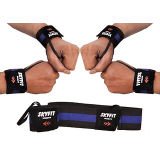                       SKYFIT Combo Of Wristband Support for Gym Workout Sports Wristband Pack of 3 pair Wrist Support  (Black, Blue)                                              
