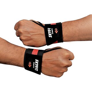                       SKYFIT Wrist Band Support Gym Sports Wrist Band Wrist Support  (Black, Red)                                              