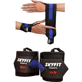                       SKYFIT COMBO Of 2 Wrist Support Band For Gym Sports And Workout Wrist Support Band Wrist Support  (Blue, Black)                                              