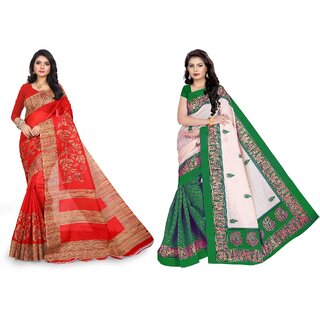 SVB Sarees Multicolour Khadi Silk Saree With Blouse Piece Combo Of 2 Sarees SVB Sarees Multicolour Khadi Silk Saree With Blouse Piece Combo Of 2 Sarees