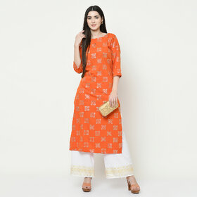 SVB Orange Colour Party Wear Foil Print Kurtis With Plazzo