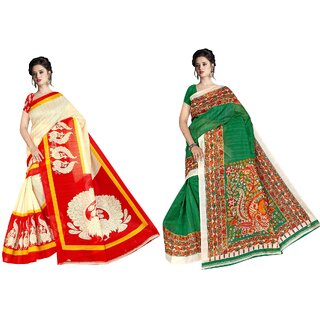                       SVB Sarees Multicolour Khadi Silk Saree With Blouse Piece Combo Of 2 Sarees                                              