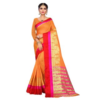                       SVB Sarees Orange Colour Embellished Saree With Blouse Piece                                              