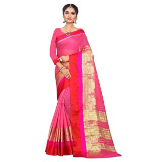                       SVB Sarees Cotton Pink Colour Cotton Silk Saree With Blouse Piece                                              